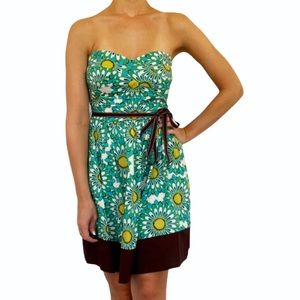 Trixxi blue green strapless floral daisy print dress size small